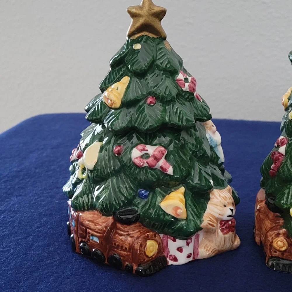 Home Trends Earthenware Christmas Tree Sugar Creamer NO SPOON Box 1995 Vintage